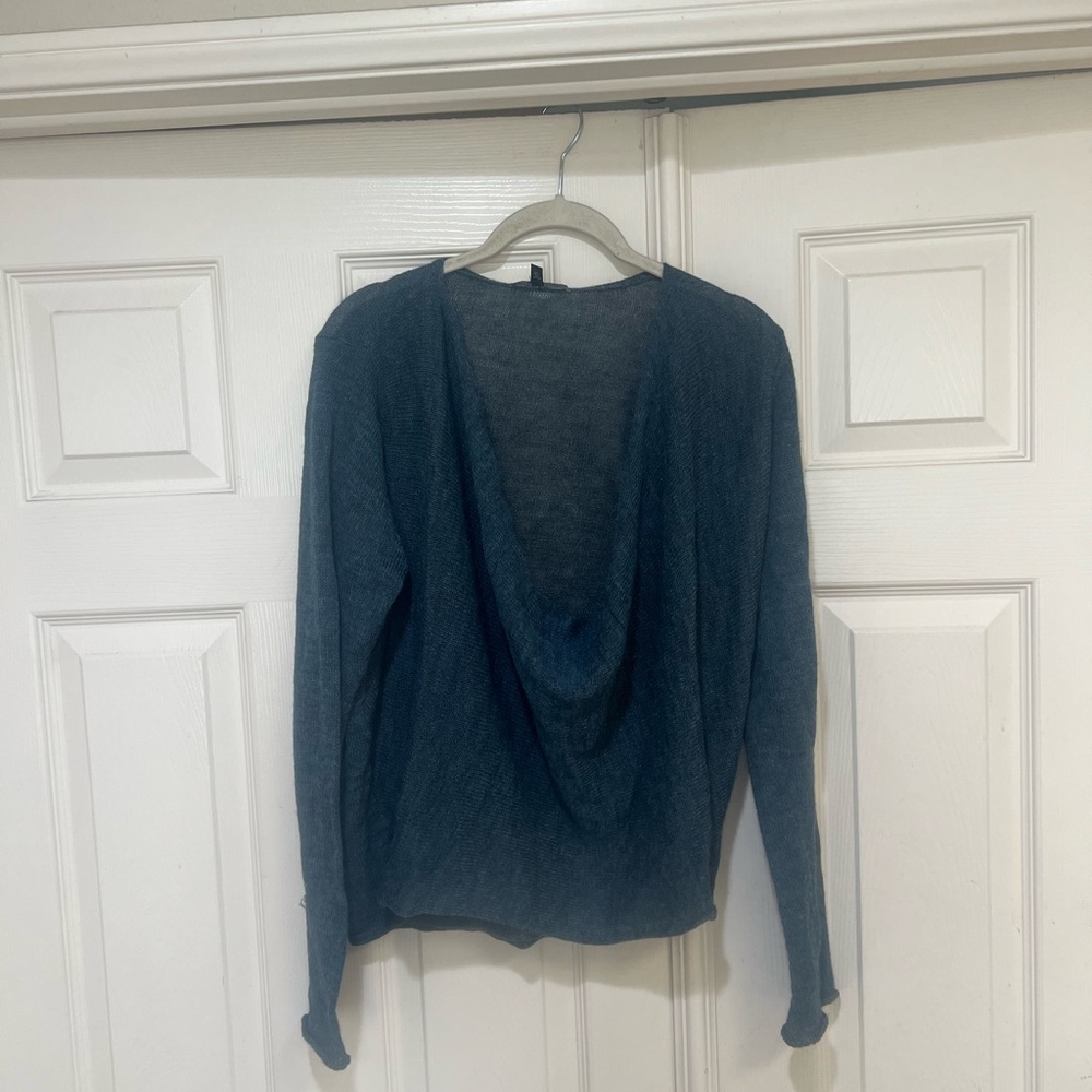 Eileen Fisher Blue Teal Alpaca Wool Cowl Neck Sweater Petite large lightweight - Picture 3 of 10